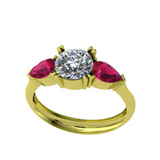Beyaz zirkon ve rodolit garnet 925 ayar altın kaplama gümüş yüzük