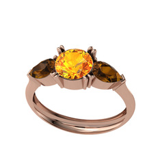 Sitrin ve dumanlı kuvars 925 ayar rose altın kaplama gümüş yüzük
