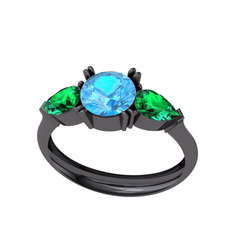Bast Tria Yüzük - Akuamarin ve yeşil kuvars 925 ayar siyah rodyum kaplama gümüş yüzük #gdhmu6