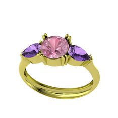 Bast Tria Yüzük - Pembe kuvars ve ametist 925 ayar altın kaplama gümüş yüzük #gl8som
