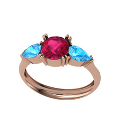 Bast Tria Yüzük - Rodolit garnet ve akuamarin 18 ayar rose altın yüzük #h3hafy