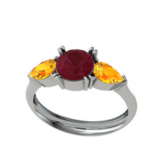 Bast Tria Yüzük - Kök yakut ve sitrin 18 ayar beyaz altın yüzük #hloh9s