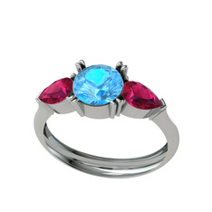 Bast Tria Yüzük - Akuamarin ve rodolit garnet 18 ayar beyaz altın yüzük #hwgqts