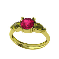 Bast Tria Yüzük - Rodolit garnet ve peridot 8 ayar altın yüzük #ifqtkr