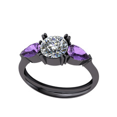 Bast Tria Yüzük - Beyaz zirkon ve ametist 925 ayar siyah rodyum kaplama gümüş yüzük #j1o7lv