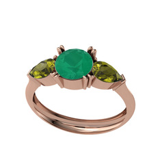 Bast Tria Yüzük - Kök zümrüt ve peridot 18 ayar rose altın yüzük #j92mmm