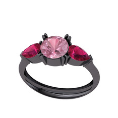 Bast Tria Yüzük - Pembe kuvars ve rodolit garnet 925 ayar siyah rodyum kaplama gümüş yüzük #jevxmo