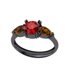 Bast Tria Yüzük - Garnet ve dumanlı kuvars 925 ayar siyah rodyum kaplama gümüş yüzük #jfvl1o