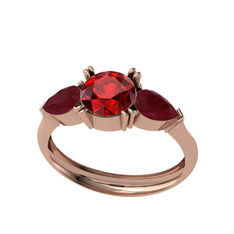 Garnet ve kök yakut 925 ayar rose altın kaplama gümüş yüzük