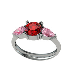 Bast Tria Yüzük - Garnet ve pembe kuvars 14 ayar beyaz altın yüzük #k3jn9w