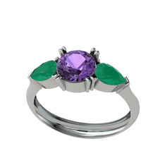 Bast Tria Yüzük - Ametist ve kök zümrüt 18 ayar beyaz altın yüzük #kbfihs