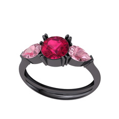 Bast Tria Yüzük - Rodolit garnet ve pembe kuvars 925 ayar siyah rodyum kaplama gümüş yüzük #kh6h80