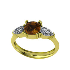 Bast Tria Yüzük - Dumanlı kuvars ve swarovski 14 ayar altın yüzük #kk5hw0