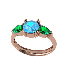Akuamarin ve yeşil kuvars 925 ayar rose altın kaplama gümüş yüzük