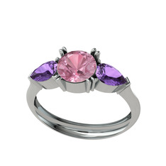 Bast Tria Yüzük - Pembe kuvars ve ametist 925 ayar gümüş yüzük #lb5uhs