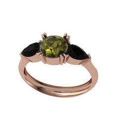 Bast Tria Yüzük - Peridot ve siyah zirkon 8 ayar rose altın yüzük #ld0a0j