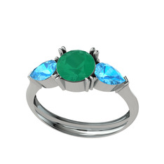 Bast Tria Yüzük - Kök zümrüt ve akuamarin 8 ayar beyaz altın yüzük #ligmv1