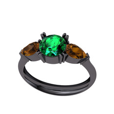 Yeşil kuvars ve dumanlı kuvars 925 ayar siyah rodyum kaplama gümüş yüzük