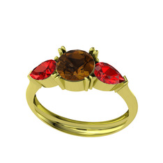 Bast Tria Yüzük - Dumanlı kuvars ve garnet 14 ayar altın yüzük #lvigk