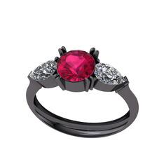 Bast Tria Yüzük - Rodolit garnet ve swarovski 925 ayar siyah rodyum kaplama gümüş yüzük #lyhfao
