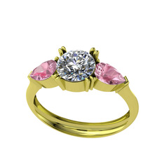 Bast Tria Yüzük - Swarovski ve pembe kuvars 8 ayar altın yüzük #lz9ij5
