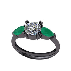 Beyaz zirkon ve kök zümrüt 925 ayar siyah rodyum kaplama gümüş yüzük