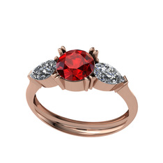 Bast Tria Yüzük - Garnet ve swarovski 925 ayar rose altın kaplama gümüş yüzük #mgr558