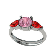 Pembe kuvars ve garnet 14 ayar beyaz altın yüzük