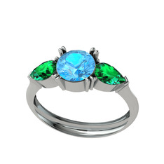 Akuamarin ve yeşil kuvars 14 ayar beyaz altın yüzük