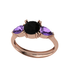 Bast Tria Yüzük - Siyah zirkon ve ametist 18 ayar rose altın yüzük #n8r7fl