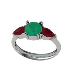 Kök zümrüt ve kök yakut 18 ayar beyaz altın yüzük