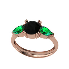 Siyah zirkon ve yeşil kuvars 925 ayar rose altın kaplama gümüş yüzük