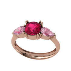 Rodolit garnet ve pembe kuvars 14 ayar rose altın yüzük