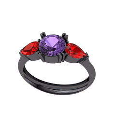Bast Tria Yüzük - Ametist ve garnet 925 ayar siyah rodyum kaplama gümüş yüzük #ojaooo