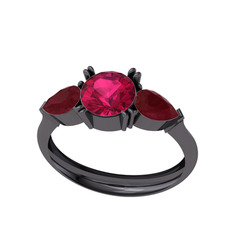 Rodolit garnet ve kök yakut 925 ayar siyah rodyum kaplama gümüş yüzük