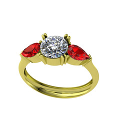Beyaz zirkon ve garnet 14 ayar altın yüzük