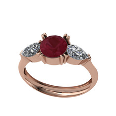 Bast Tria Yüzük - Kök yakut ve swarovski 14 ayar rose altın yüzük #p417vq