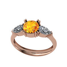 Sitrin ve beyaz zirkon 8 ayar rose altın yüzük