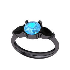 Bast Tria Yüzük - Akuamarin ve siyah zirkon 925 ayar siyah rodyum kaplama gümüş yüzük #p7ttxk