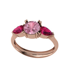 Pembe kuvars ve rodolit garnet 14 ayar rose altın yüzük
