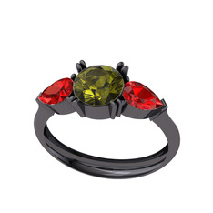 Bast Tria Yüzük - Peridot ve garnet 925 ayar siyah rodyum kaplama gümüş yüzük #pfuekr