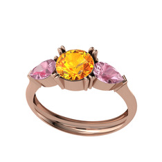 Bast Tria Yüzük - Sitrin ve pembe kuvars 925 ayar rose altın kaplama gümüş yüzük #q0zj7m