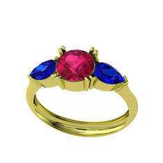Rodolit garnet ve lab safir 8 ayar altın yüzük