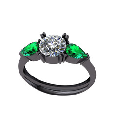 Bast Tria Yüzük - Swarovski ve yeşil kuvars 925 ayar siyah rodyum kaplama gümüş yüzük #qt2r8o