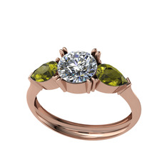Bast Tria Yüzük - Beyaz zirkon ve peridot 14 ayar rose altın yüzük #ravo7k