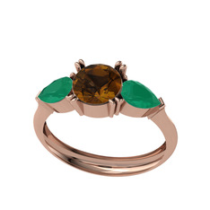 Dumanlı kuvars ve kök zümrüt 925 ayar rose altın kaplama gümüş yüzük