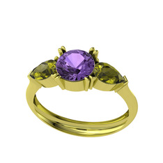 Bast Tria Yüzük - Ametist ve peridot 925 ayar altın kaplama gümüş yüzük #rnbz56