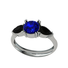 Bast Tria Yüzük - Lab safir ve siyah zirkon 14 ayar beyaz altın yüzük #s0qs47