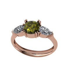 Bast Tria Yüzük - Peridot ve beyaz zirkon 8 ayar rose altın yüzük #s2wlkx