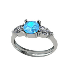 Bast Tria Yüzük - Akuamarin ve swarovski 8 ayar beyaz altın yüzük #s3cyep